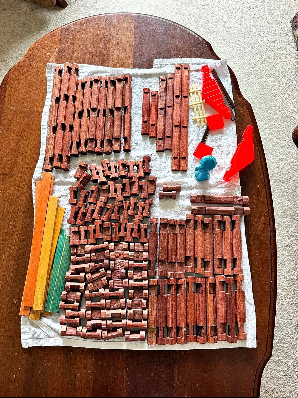Lincoln Logs Vintage Wooden Building Toy Parts and Accessories Lot ~ 140 pcs